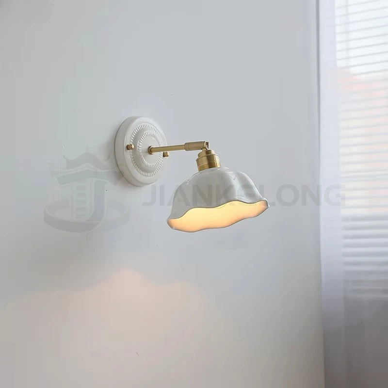 JIANKELONG White ceramic LED wall lamp copper arm socket bedroom living room edge lamp wall hanging lamp wall decor bedroom