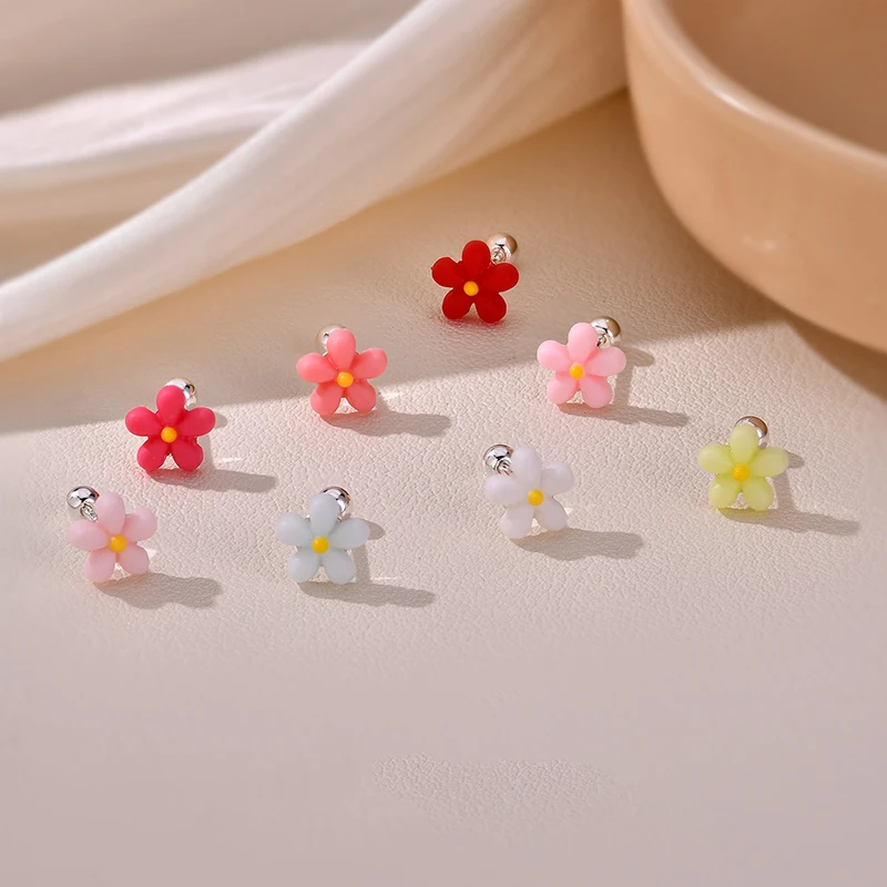 Real 925 Sterling Silver Exquisite Tiny Cute Flower Stud Earrings for Charming Women Minimalist Fine Jewelry Accessories