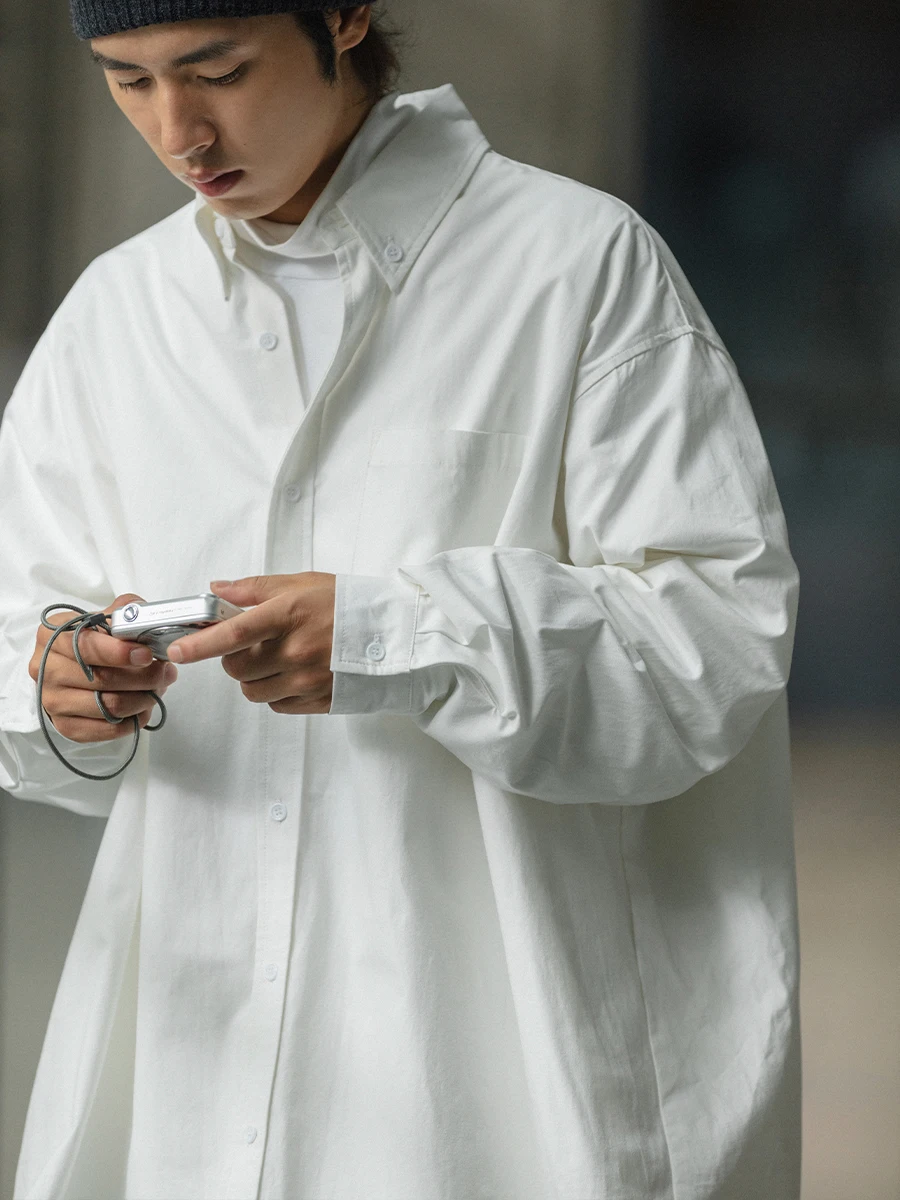 

Noears Japanese Sle Loose Fit Thin Outerwear Spring Autumn Vintage Men's irt y Bo Feeling Breathable Long Sve