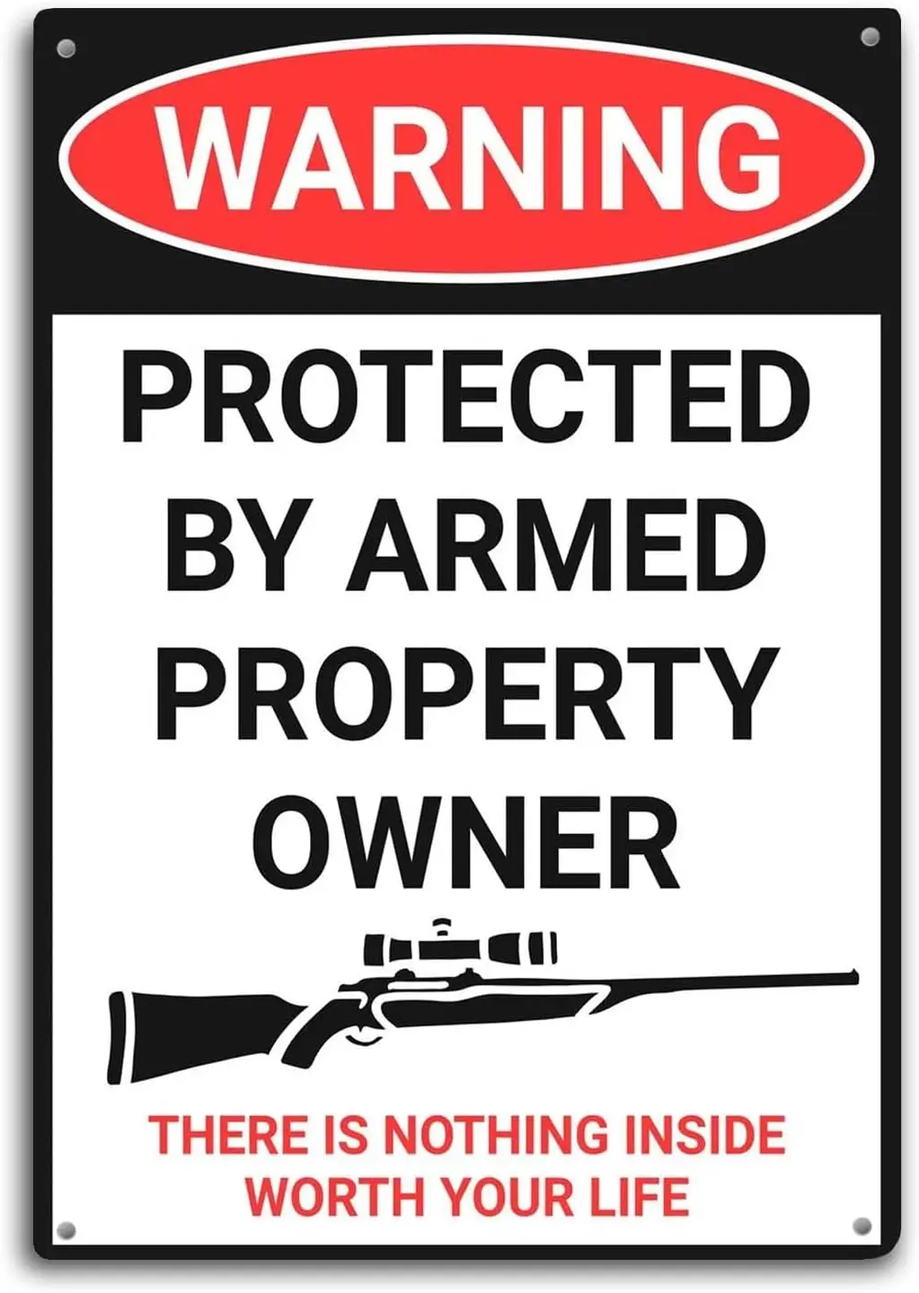 Warning Tin Sign Decor Protected by Armed Property Owner Bathroom Wall Art Metal Poster Kitchen Garden Garage Indoor Outdoo sign