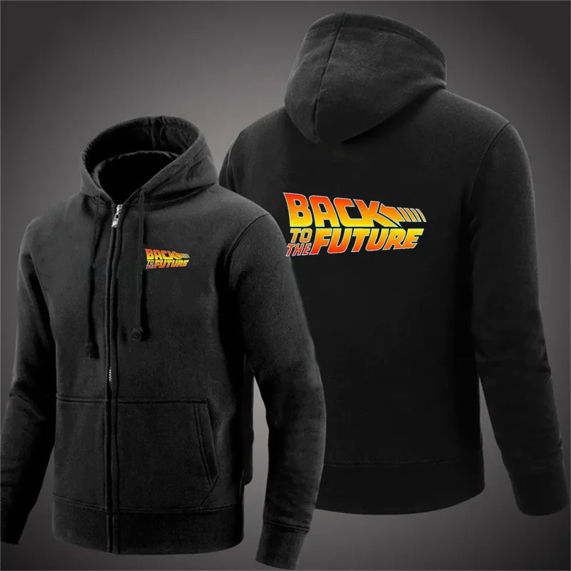 

2024 New Fleece Homme Hoodies Back To The Future Letter Printed Men's Zipper Hooded Sweatshirts Hip Hop Streetwear Mens Hoody