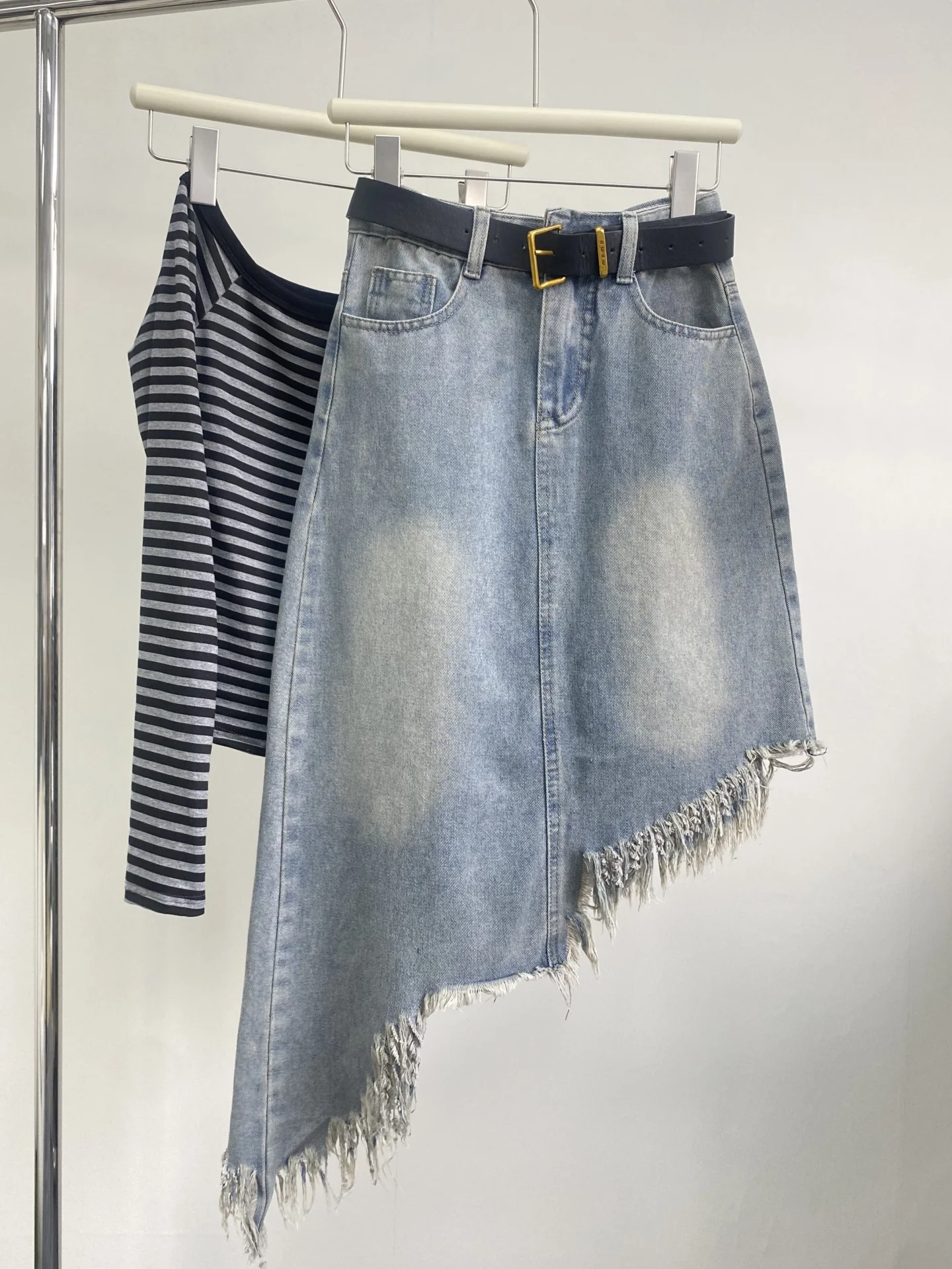 

Ретро джинсовая юбка А-силуэта с высокой талией и рваным краем для женщин, летняя модная облегающая юбка миди в повседневном стиле