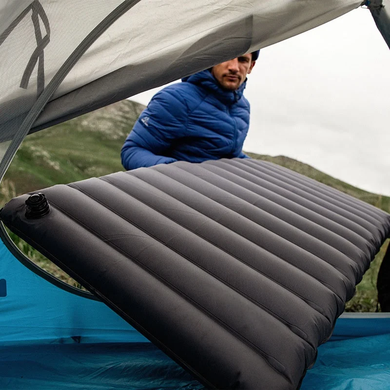 Colchão inflável com bomba para pés, tapete de ar para acampamento, viagem, ultraleve, compacto, dobrável, almofada de dormir para mochila, caminhadas