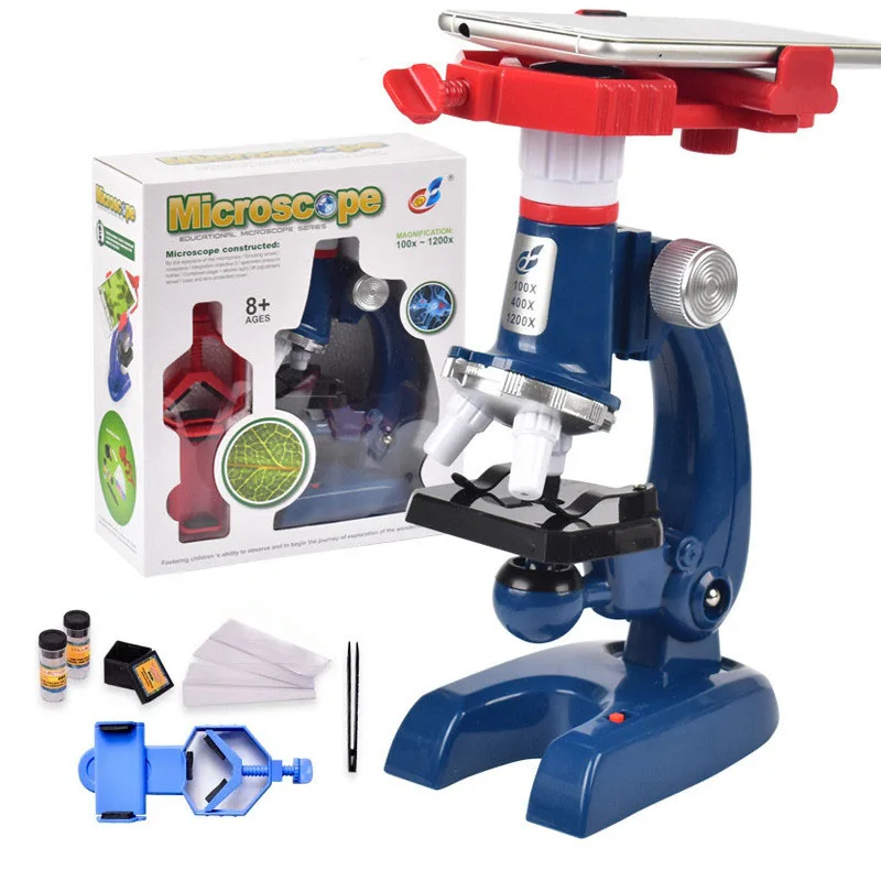 Microscope Kit LED 100X 400X 1200X Lab Microscope Home School Science Educational Toy Gift Biological Microscope for Children