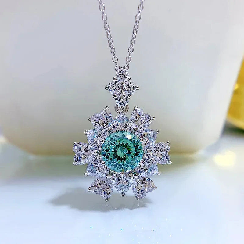 2023 جديد الاصطناعية Paraiba الألعاب النارية قطع قلادة المرأة 4 قيراط عباد الشمس قلادة مع سلسلة #3