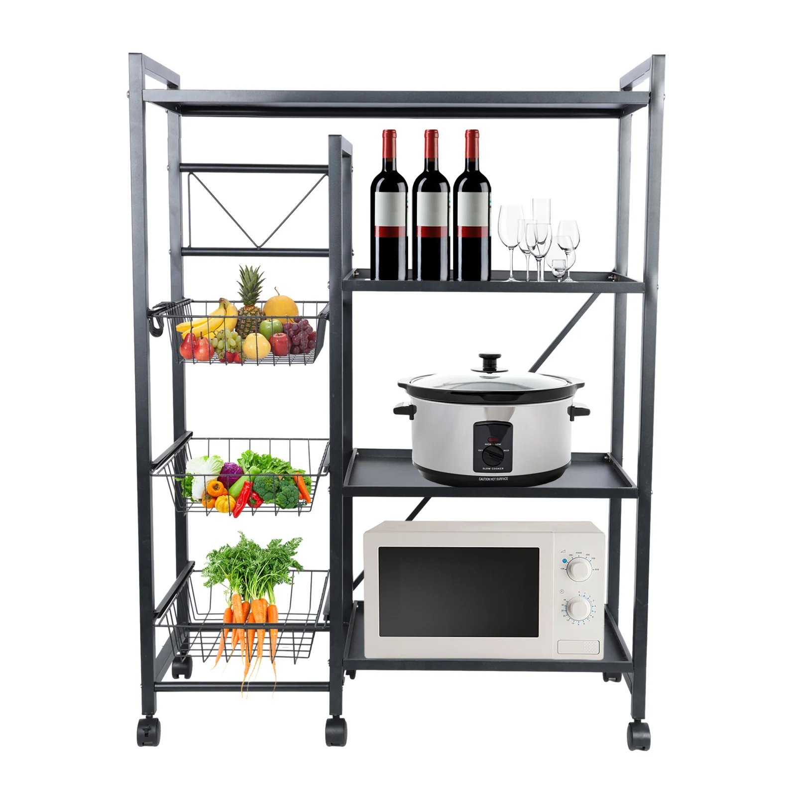 4 Tier Stackable Storage Basket with 360 Degree Wheels, Kitchen Baker Rack, Spice Rack Microwave Organizer Workstation