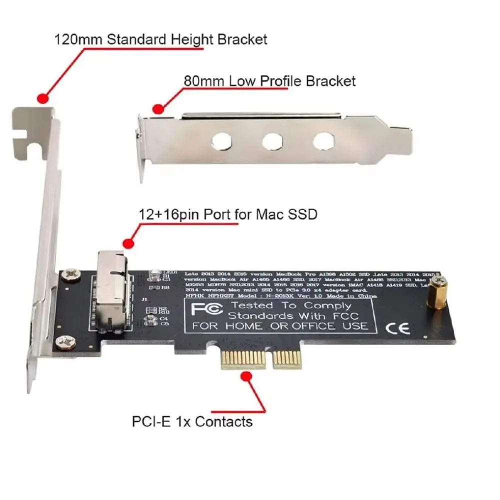 PCI-E 1X SSD Convert Card 12+16Pin Single Slot PCI Express Adapter Low Profile for 2013-2017 MacBook Air A1466 A1465 - view 5