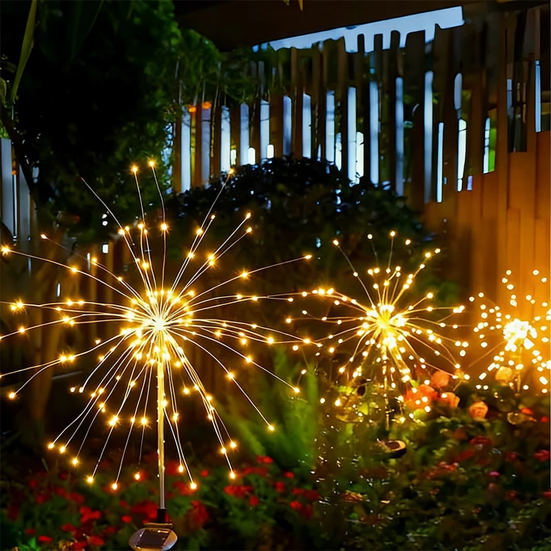 420LED/2packs Solar Patio Decor Solar Lights Firework Decor Solar Lights Smart Auto on/off for Street Path Yard Balcony