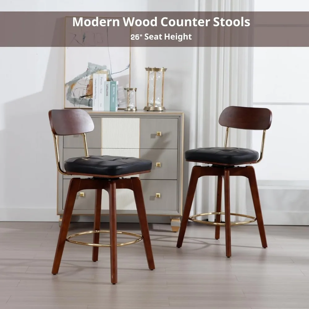 Kursi Bar Modern Set 2, Bangku Meja Putar Kulit Imitasi yang Dapat Disesuaikan dengan Penyangga Punggung & Kursi Berlapis