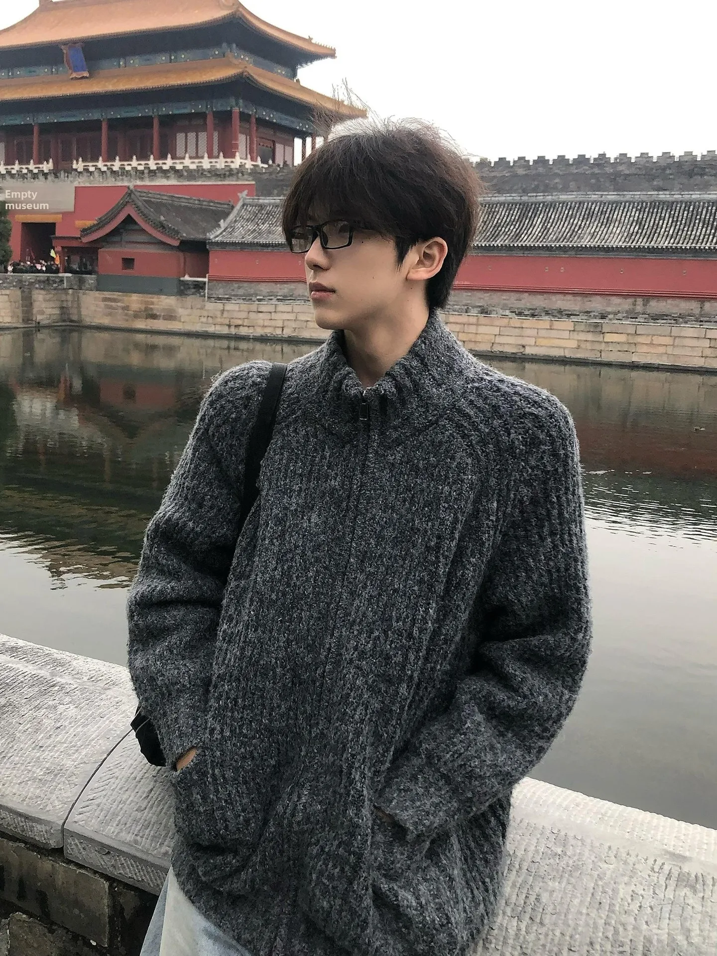 

Мужской вязаный кардиган в американском ретро-стиле на молнии с воротником-стойкой, утепленный, для осени и зимы, для отдыха