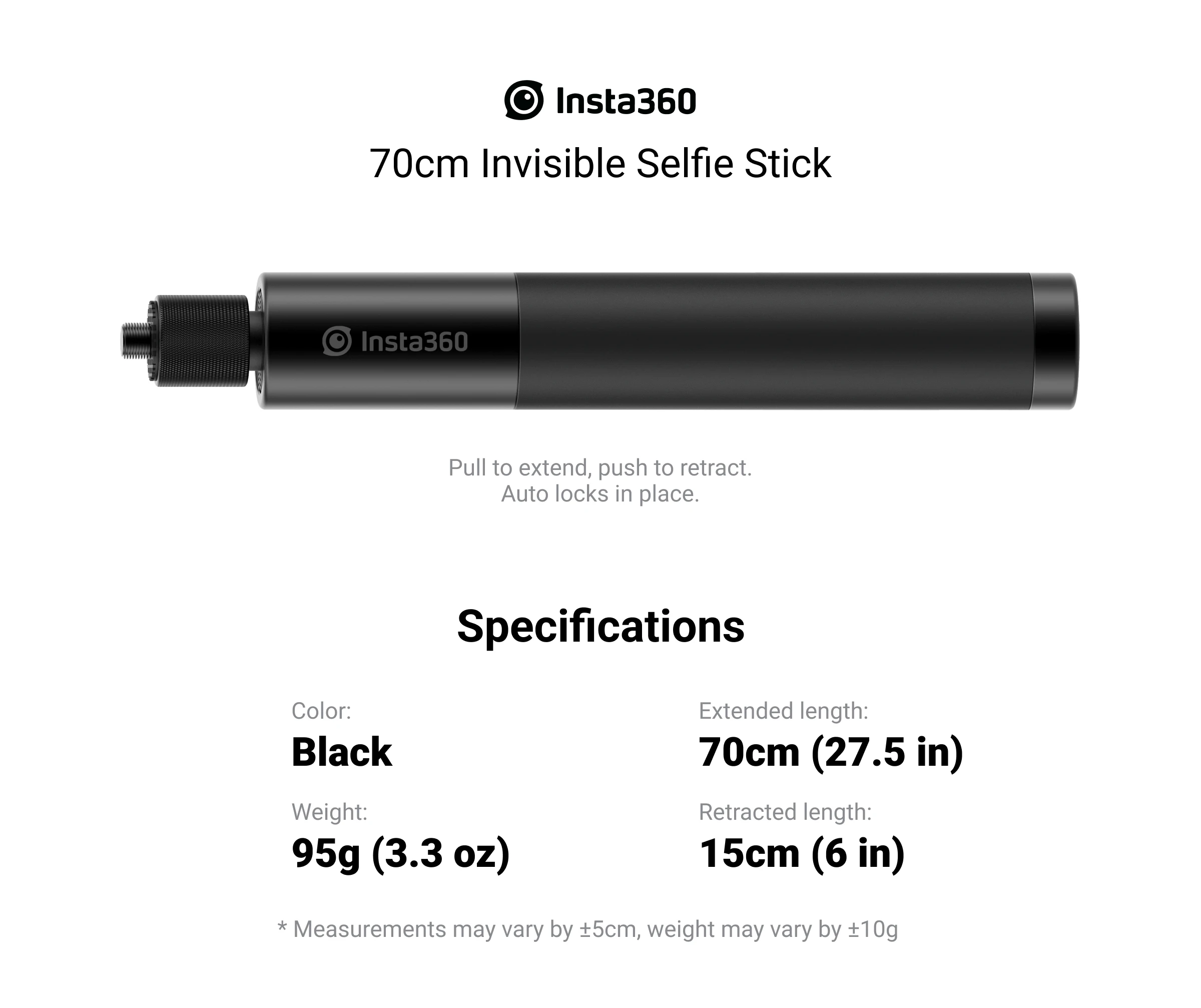 Insta360 70cm Invisible Selfie Stick for X3, ONE X2, ONE RS Action Camera