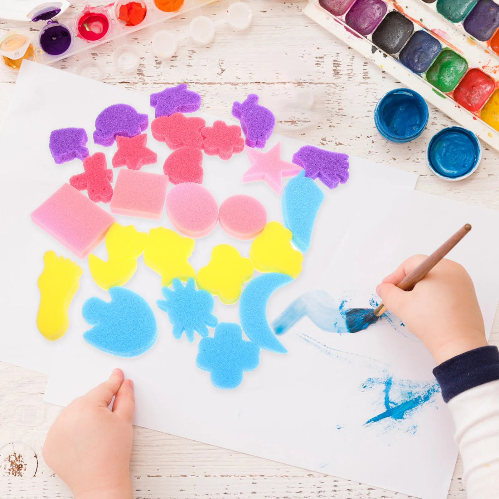 30pcs DIY Sponge Painting Animal Shaped Craft Sponge Assorted Pattern Early Learning Sponge for Kids (Mixed Pattern and Mixed Co