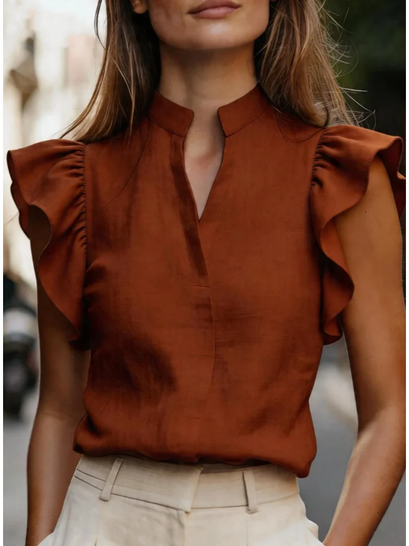 Sleeveless Ruffle Sleeve Top S - Shirt Camp Collar recension och pris