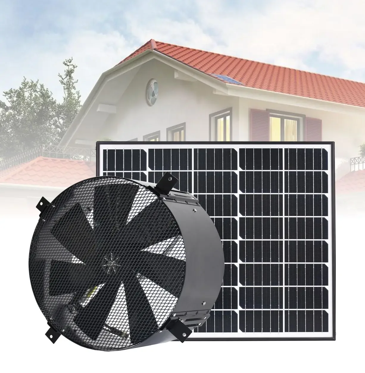 

50W Solar Energy Power Extractor Mechanical Workshop Industrial Poultry House Ventilation 14'' Gable Cooling Wall Exhaust Fan