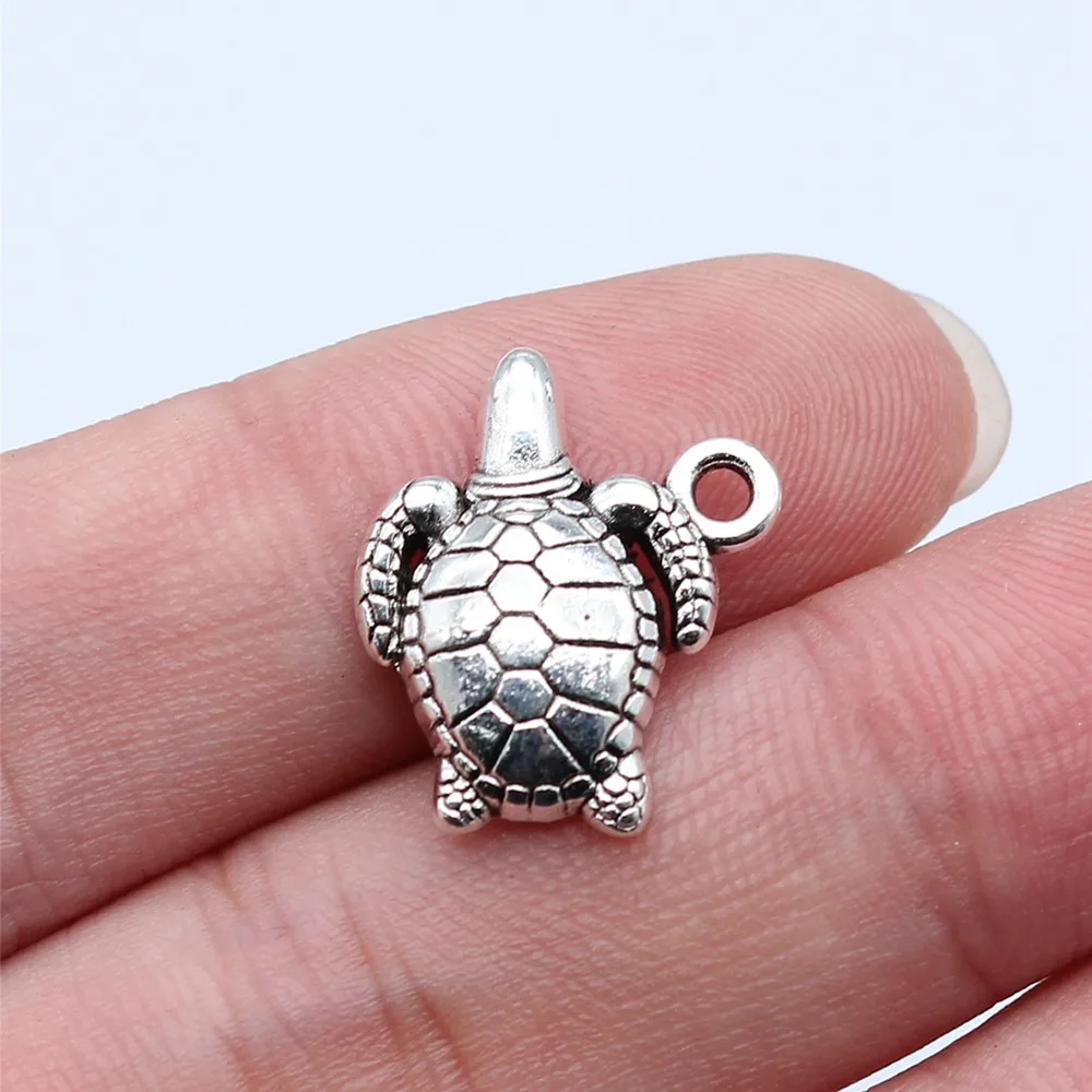 20pcs/lot 18x16mm Sea turtle Charms For Jewelry Making Antique Silver Color 0.71x0.63inch