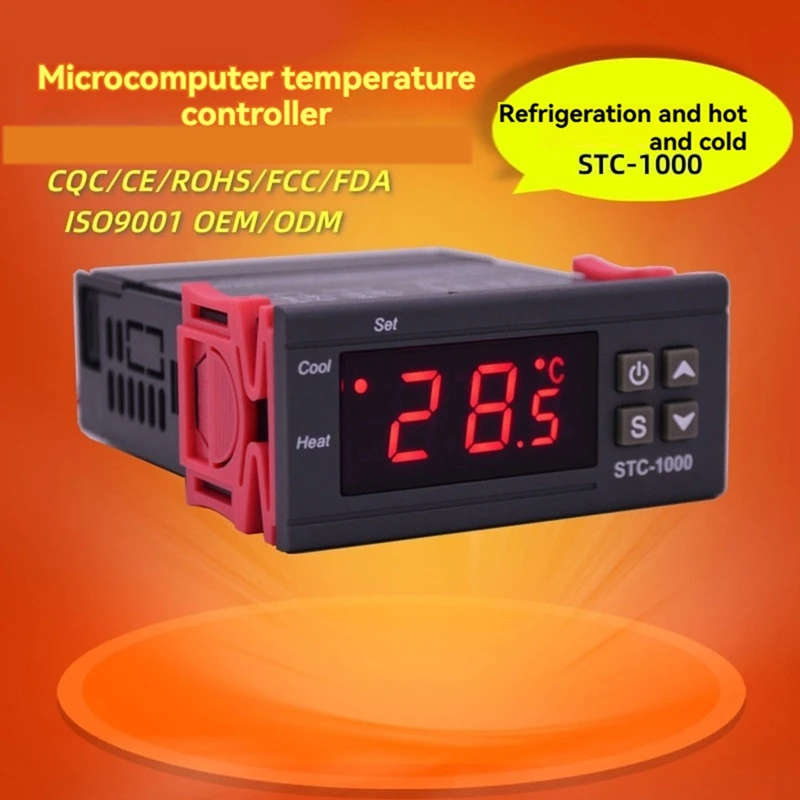 STC 1000 termostat Digital LED, untuk inkubator pengontrol suhu termoregulator pendingin pemanas Relay