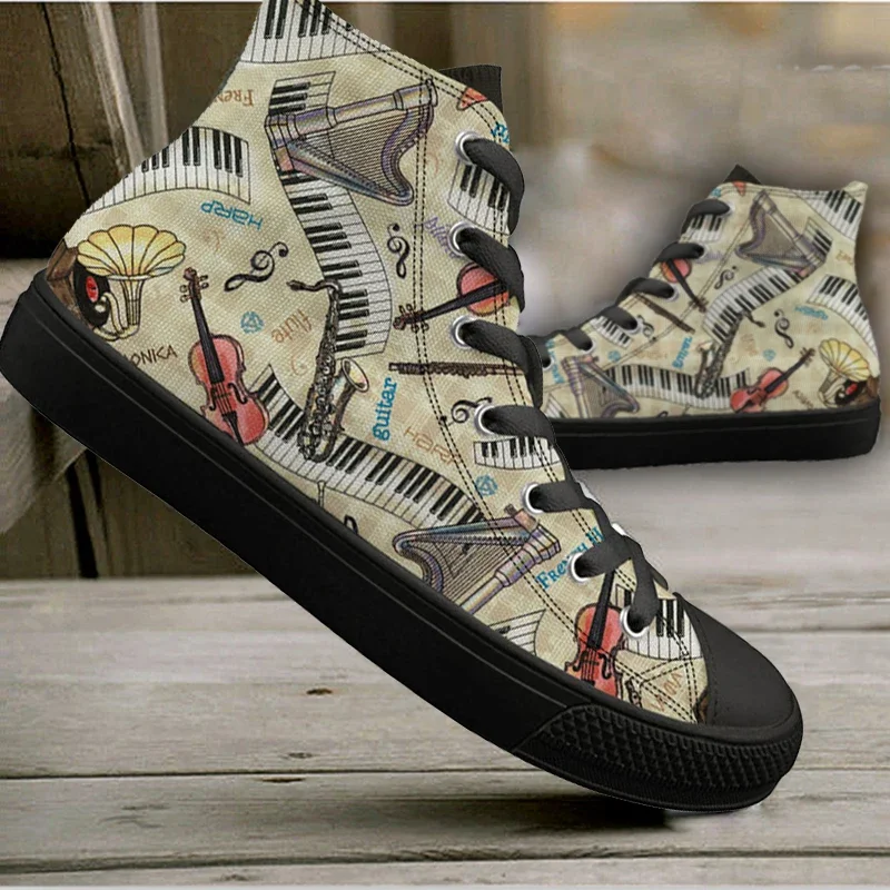 Men\'s High Top Canvas Shoes Kiss Rock Band Design Lace Up Women Vulcanized Sneakers Wear-Resistant High  Tops Flats Custom Made