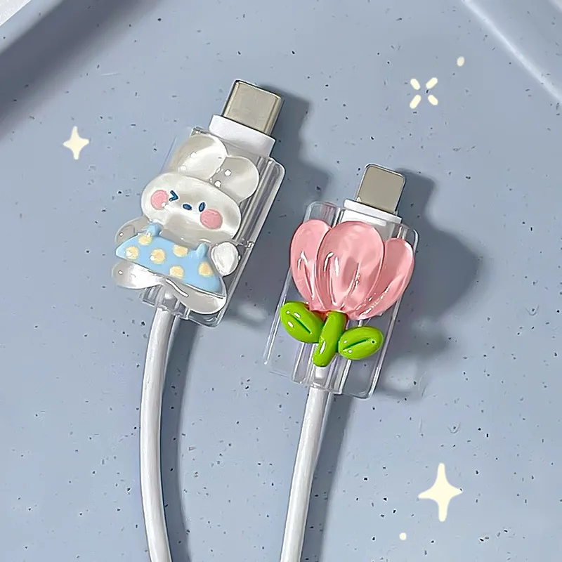 2Pcs Cartoon Cable Protector Charging USB Data Line Earphone Cord Anti-break Winding Protector Cover