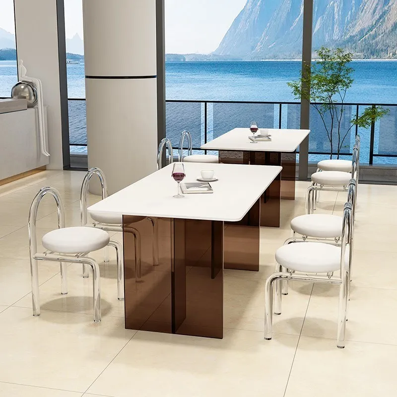 Acrylic suspended tea table rock slab living room household dining table milk tea shop reception leisure area office commercial