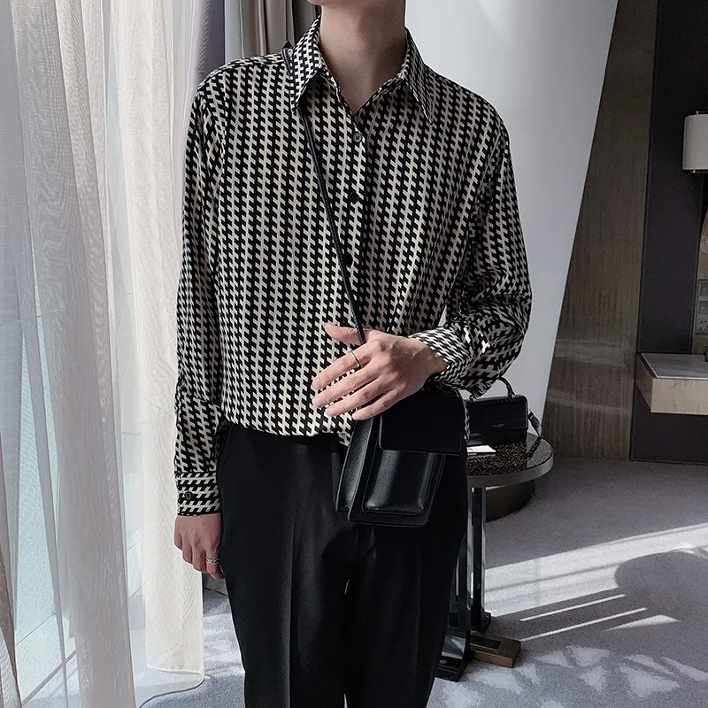 

Hong Kong Sle Men's Long Sve Striped irt Loose Fit Trendy Design Autumn Faion Youthful Look Smart Casual Button down