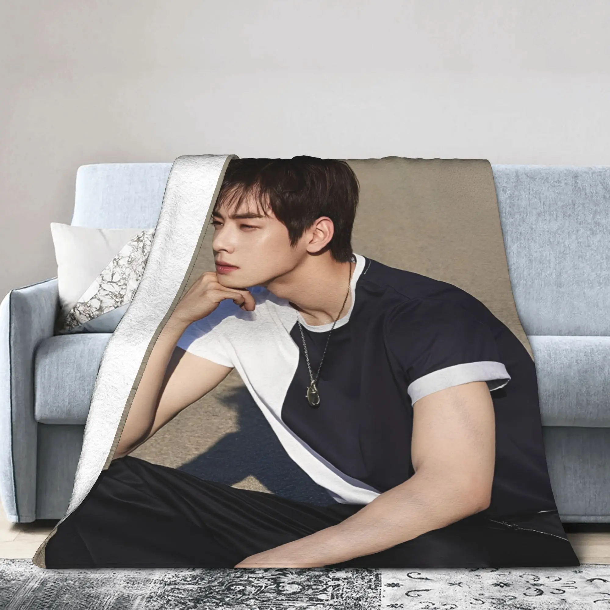 

CHA EUN WOO kpop ASTRO idol Stuff Blanket Lightweight Thin Coral Fleece Plush Throw Blanket Relax Bedding Throws