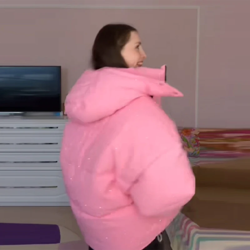 الشتاء فضفاض المرأة أسفل سترة رشاقته عالية طوق مقنعين معطف مبطّن أنيق الإصلاح حجر الراين سستة أبلى 2025 معاطف جديدة #6