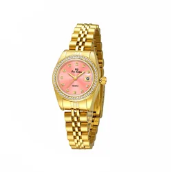Gold Watch For Women High Quality Luxury Diamond Dial Original Calendar Quartz Watches Steel Strap Women's Wristwatch Gifts 2025