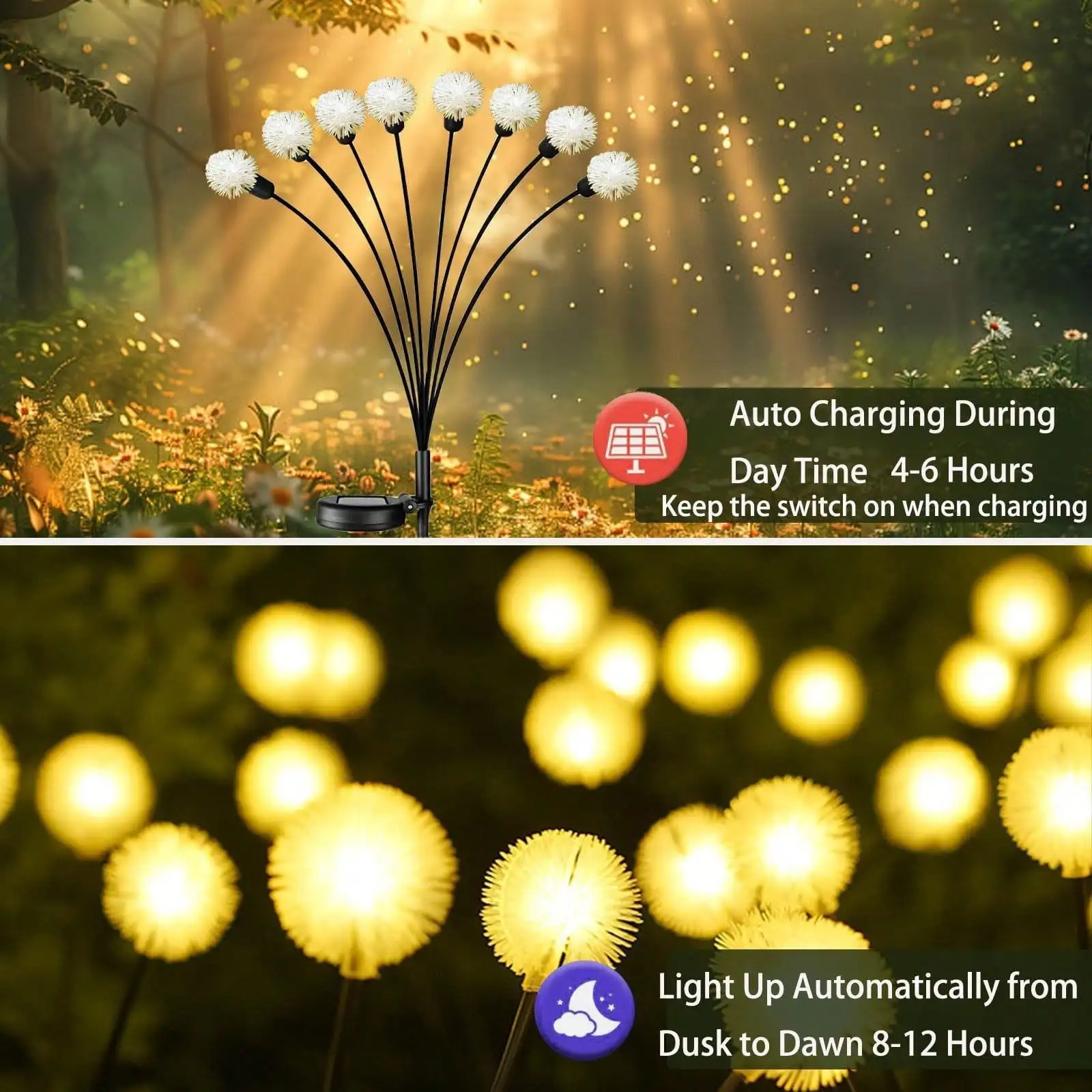 Dandelion Solar Light Pack Garden Decoration Warm Color LED Light Outdoor Waterproof Sun Cloth Garden Decoration Holiday Gift