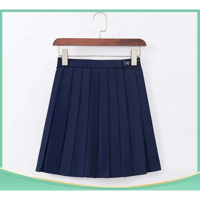 Preppy Style Black Pleated Skirt Medium Long Navy Blue JK Uniform Japanese College Style