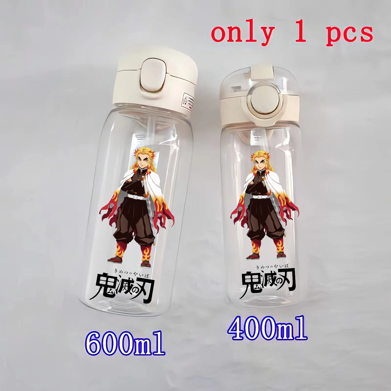 Demon Slayer Portable Sports Bottle, PC Plastic Straw Cup, Camping ao ar livre, Fitness, Nezuko Tanjirou Presente, 400ml, 600ml