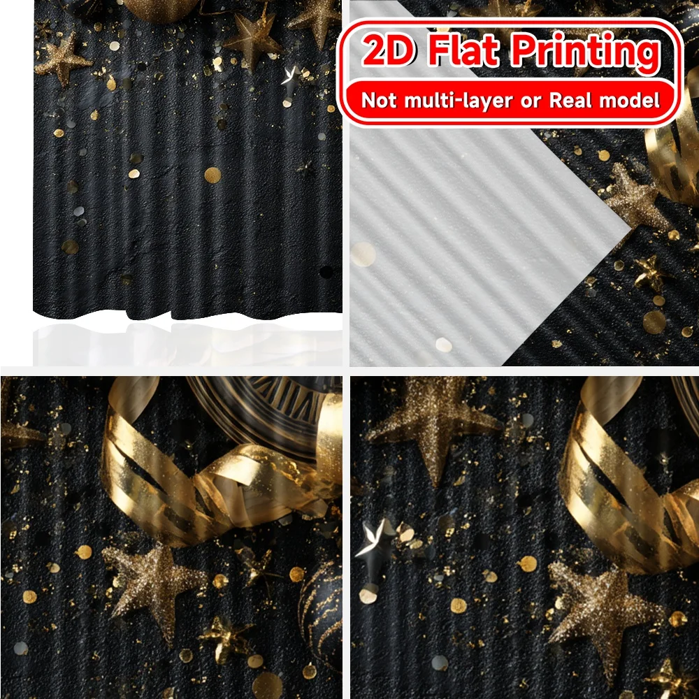 طباعة مسطحة ثنائية الأبعاد، قطعتان للاحتفال الذهبي (2) ستائر أنيقة من القماش لغرفة النوم وغرفة المعيشة والمكتب والمراهقين