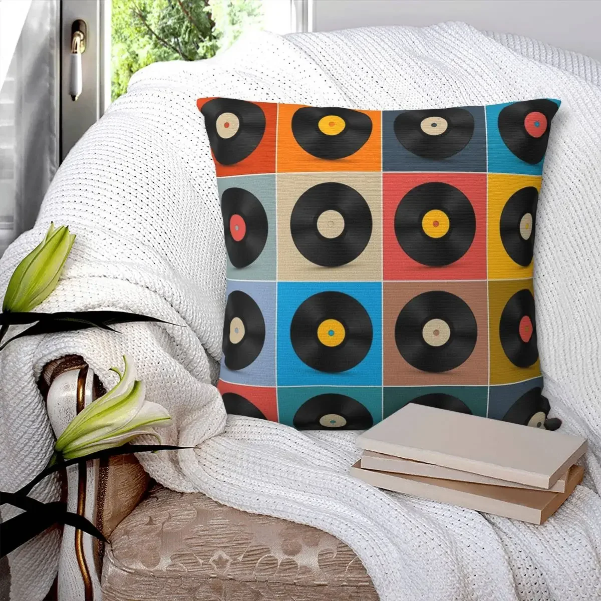 Vinyl Record,Music Poster Pillowcase Polyester Pillows Cover Cushion Comfort Throw Pillow Sofa Decorative Cushions Used for Home