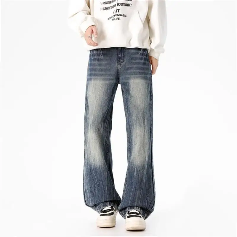 

Straight Leg Jeans Men's American High Street Casual Wide Leg Retro Four Season Solid Color Retro Loose Men's And Women's Pants
