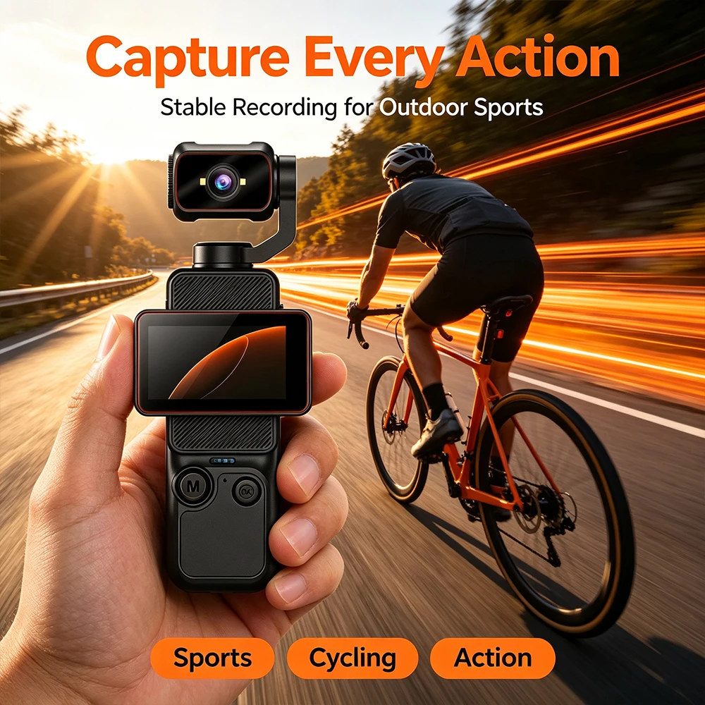 Handheld Action Camera 1080P Pocket Vlog Camcorder 180°Rotatable Lens Video Camera For Sports Travel Family Vlog