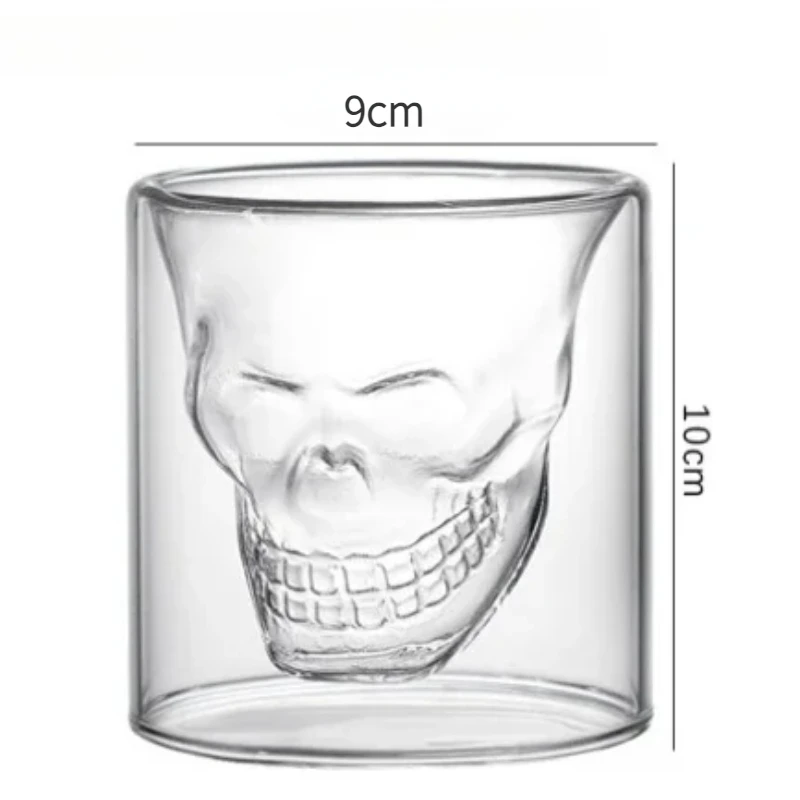 250ml Double-layered Transparent Skull Head Coffee Mug Crystal Glass Cup for Home Bar Club Whiskey Tequila Wine Vodka and Beer