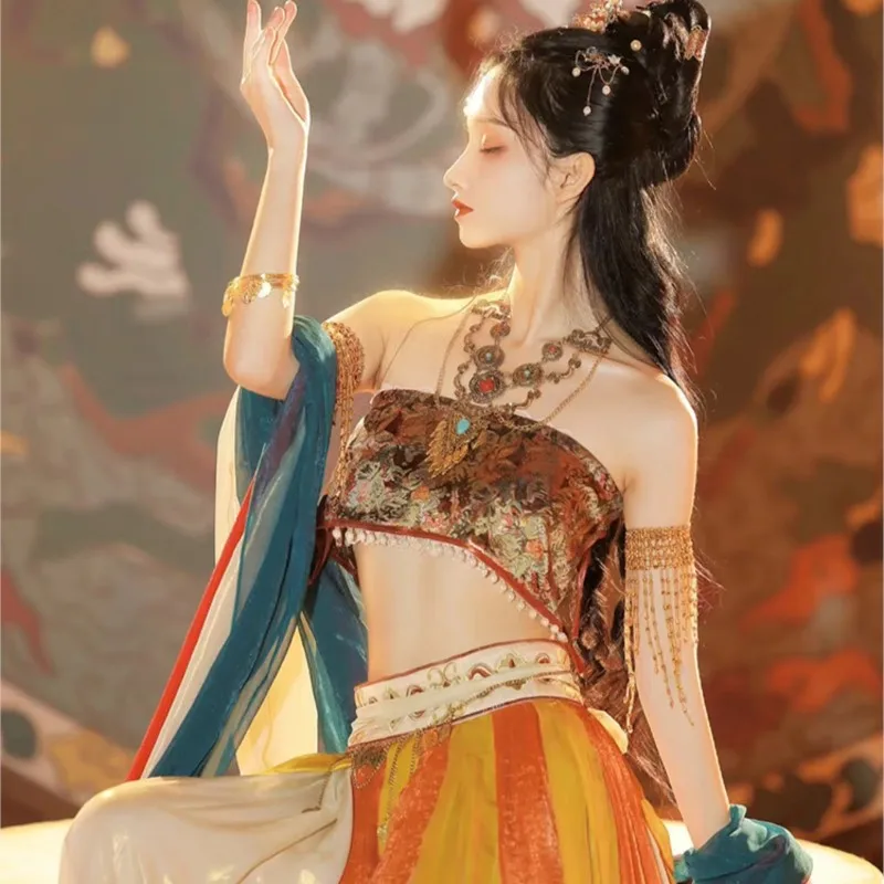 Dunhuang Kweichow Moutai Women's Han Chinese Clothing Adult Exotic Style Dancing Dress Perform Dance Western Lady Costume