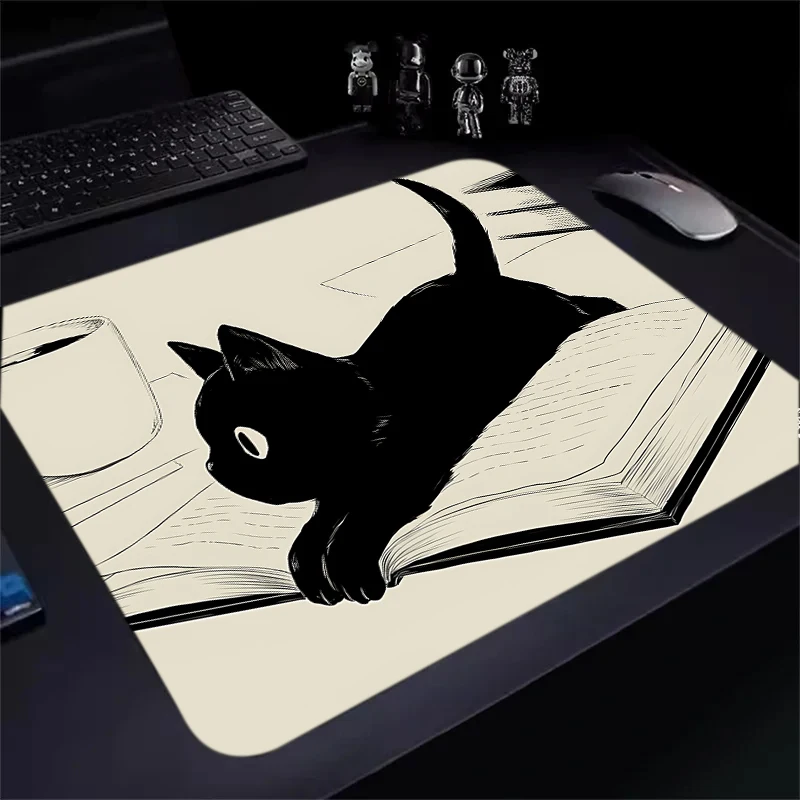 Black Cat Illustration Mouse Pad 450x400mm Computer Office Table Mat Waterproof Non-slip Rubber with Precision Lock Edge Deskmat