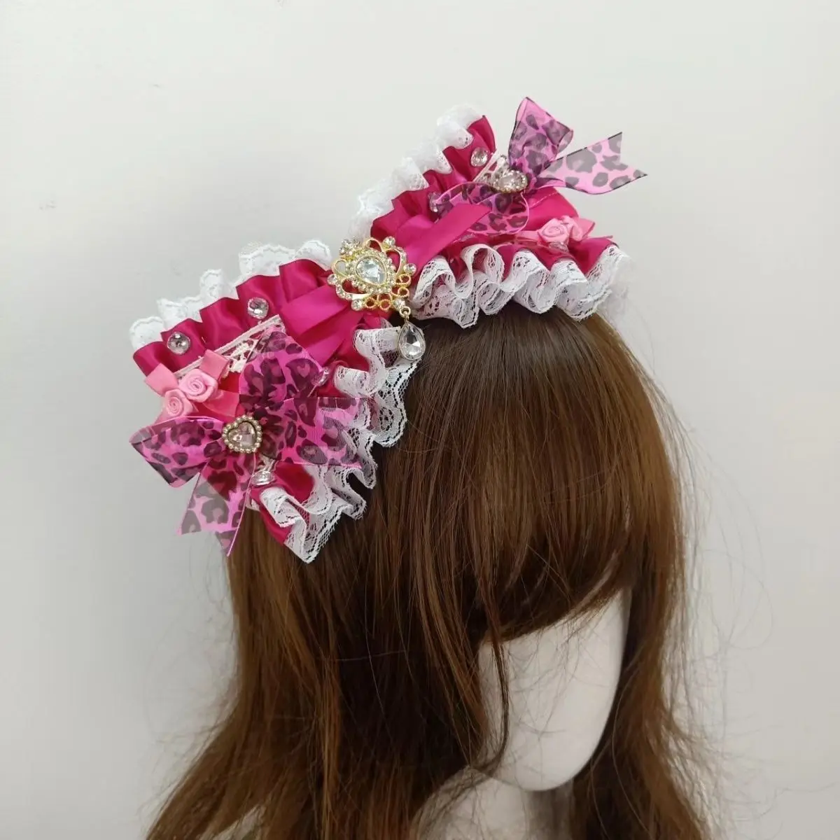 Handmade Hair Clip Heavy Industry Mars Subculture Rose Red Scarlet Leopard Print Y2k Headwear Millennial Girl Hair Accessories
