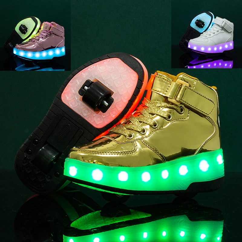 Roller Skates Shoes Two Wheels Sneakers Children Boys Girls Gifts Fashion Sports Casual LED Flashing Light Kids High Top Shoe