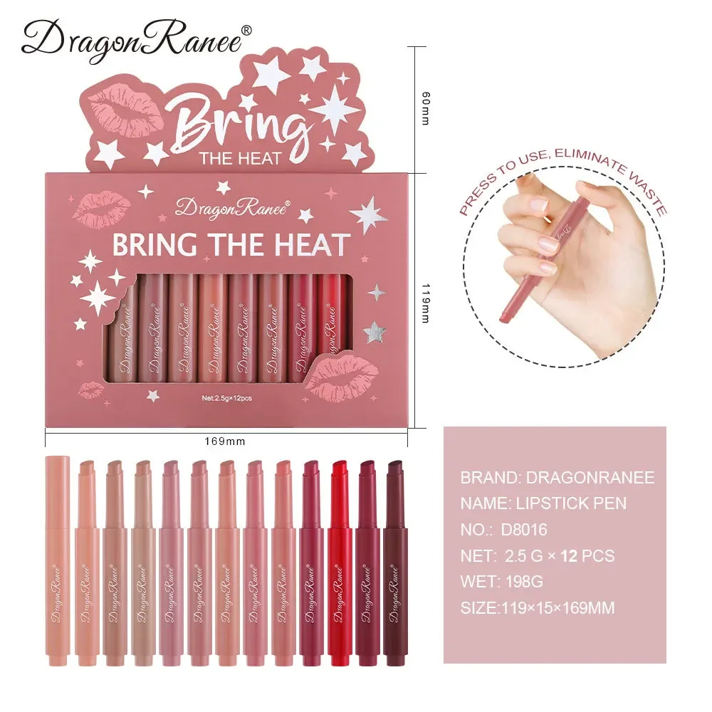 Juego de lápiz labial hidratante, 12 Uds., diseño de presión, acabado en Nute, fácil de aplicar, lápiz labial diario multicolor de larga duración, regalo 2,5 ml * 12
