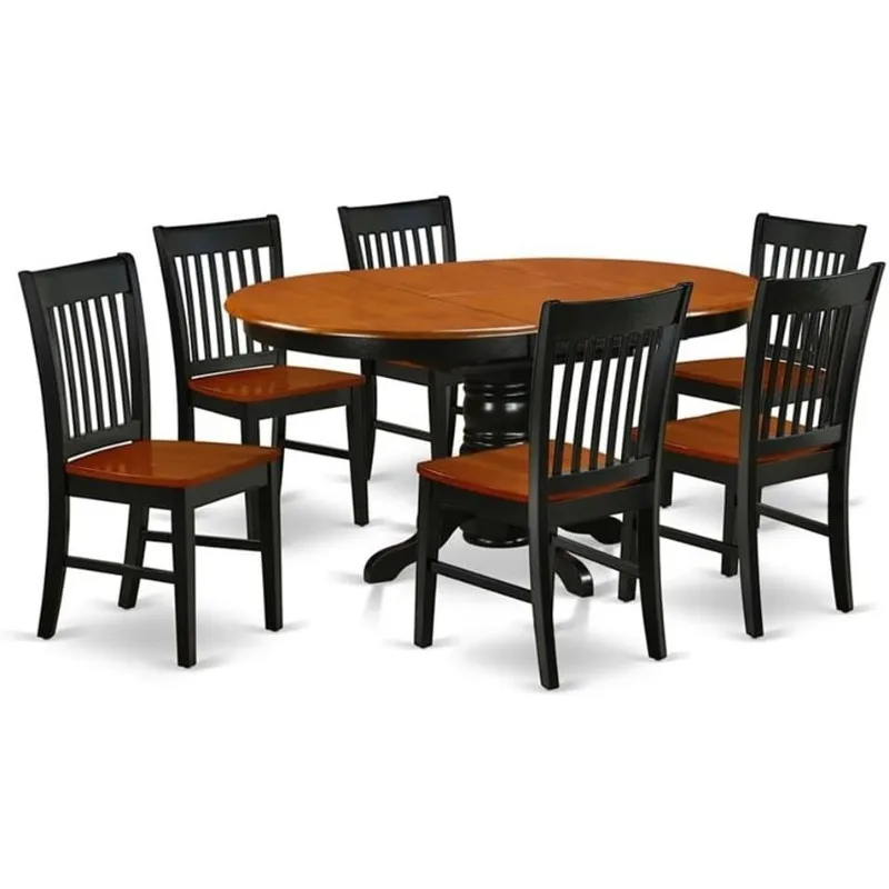 7 Piece Dining Room Furniture Set Consist of an Oval Kitchen Table with Butterfly Leaf and 6 Dining Chairs, 42x60 Inch