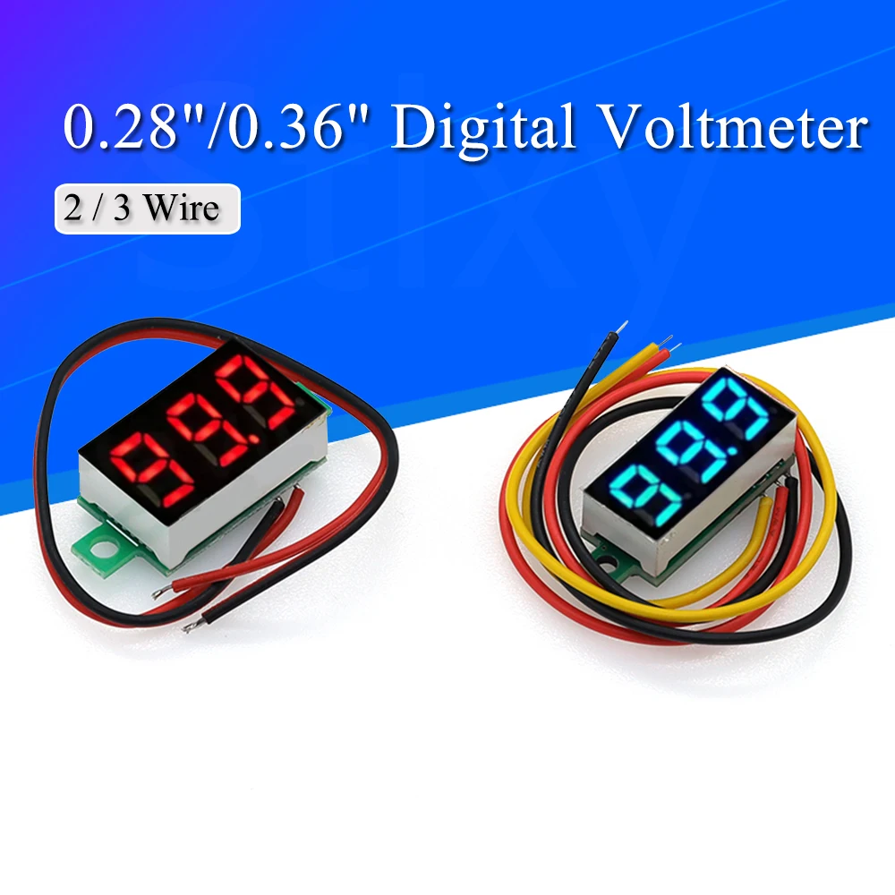 0.28/0.36 pollici 2 fili 0-30V / 3 fili DC 0V-100V voltmetro digitale Display a LED Mini 2/3 fili misuratore di tensione amperometro alta precisione