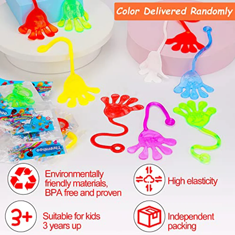 10/30/50pcs Sticky Hands For Kids Party Favor Stretchy Stress Relief Fidget Toys for Kids Funny Sticky Hands Classroom Prizes