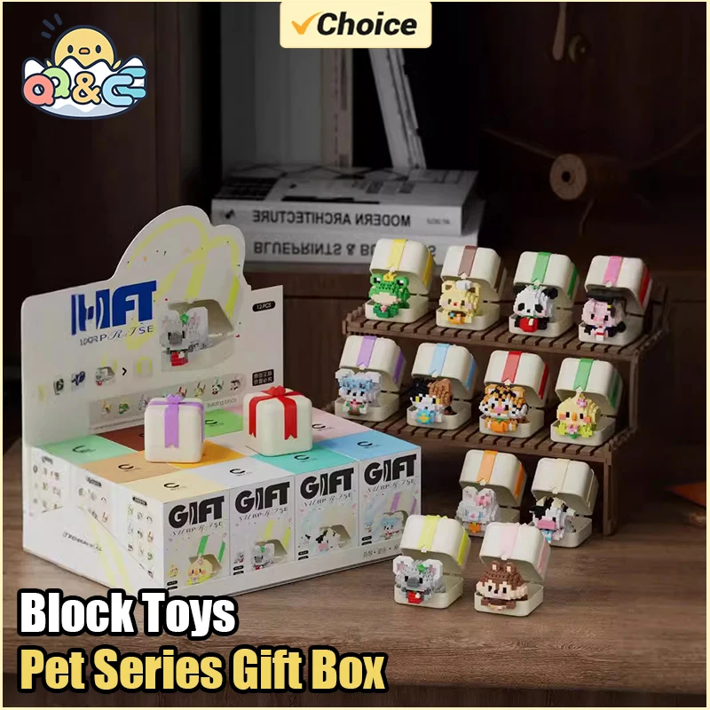 12 Styles/Set Cute Pet Series Gift Box Cartoon Building Blocks DIY Assembled Toys Animals Toys For Kids Birthday Christmas Gifts