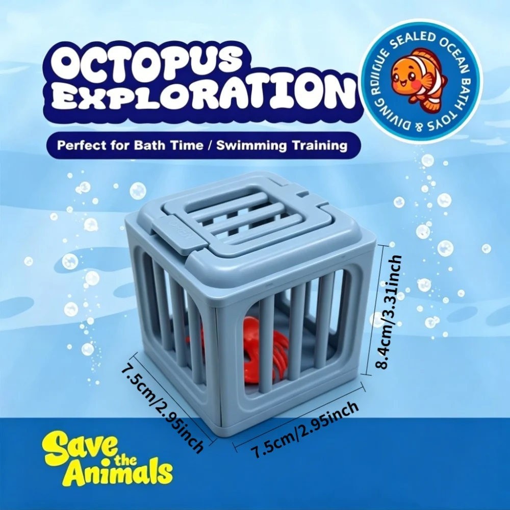 Children's Swimming Pool Diving Toys, Swimming Toys with Fish Box, Including crabs, octopuses, shrimp, Floating Animals Suitable