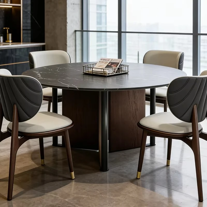 

#Modern Minimalist Marble Home Round Table Light Luxury Solid Wood Hotel Apartment