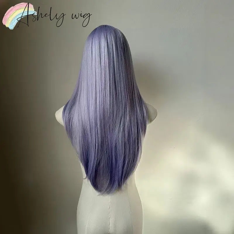 Lavender Layered Wig with Bangs 26inch Long Straight Hair Wig for Women Lolita Cute Cosplay Wigs High Quality Synthetic Wigs image 4