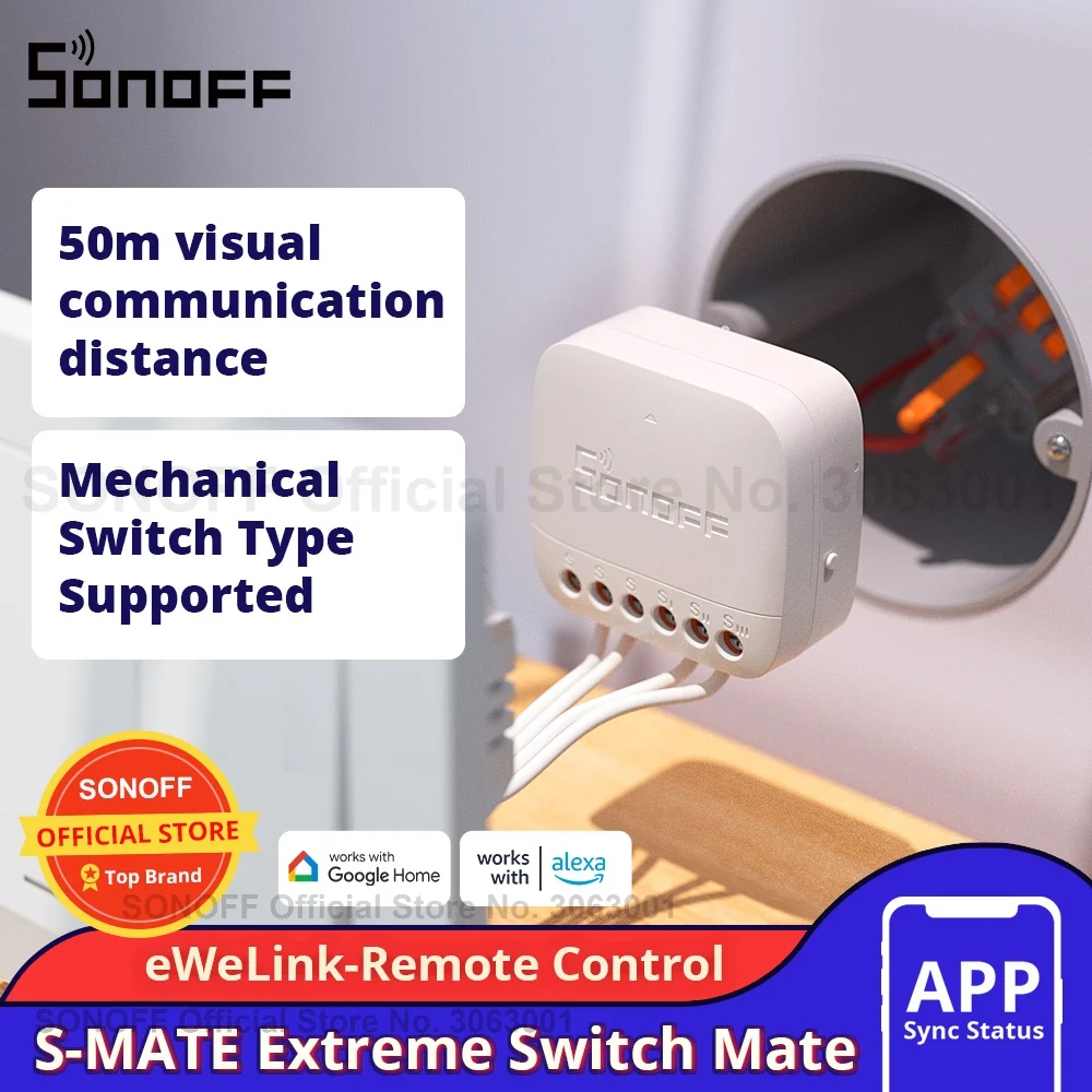 SONOFF-Interruptor de S-MATE2 extremo Mate con batería, interruptor mecánico de Control Local, compatible con Control remoto eWeLink a través de MINIR4