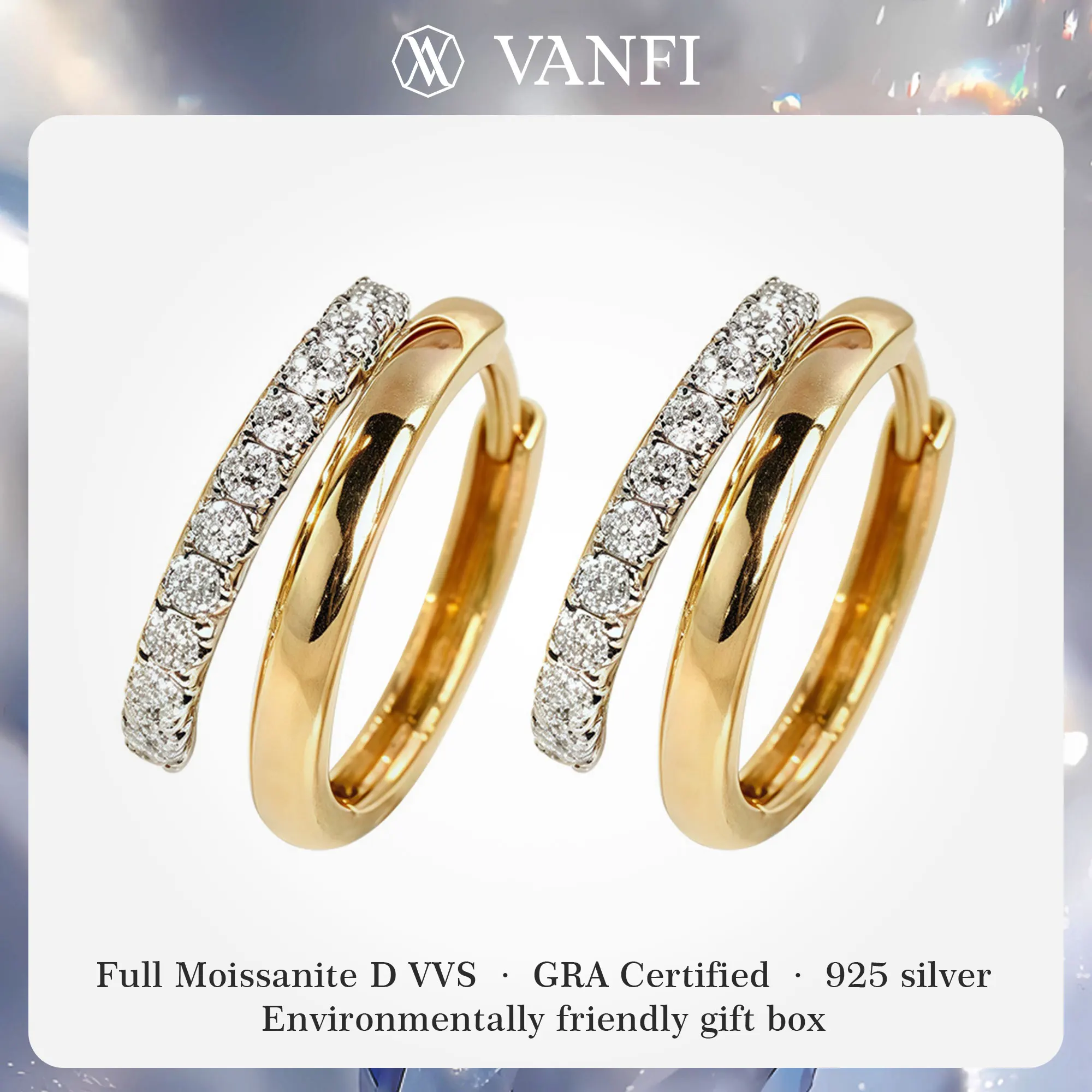 

Женские серьги-кольца Kfvanfi из стерлингового серебра 925 пробы с муассанитом, высококачественное золото и белое золото, двухцветное покрытие, роскошный подарок на вечеринку