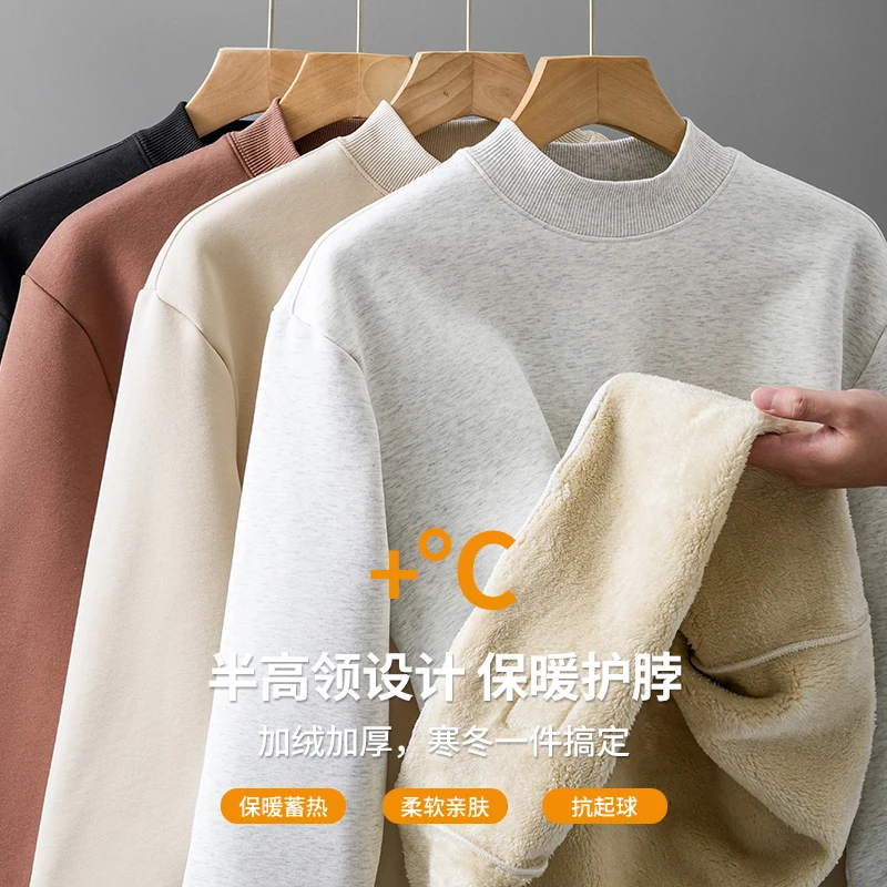 DUKEEN 560G Heavyweight Men's Sweatshirts 2025 Winter New Solid Color Casual Fleece Thick Warm Long Sleeve Loose Pullover